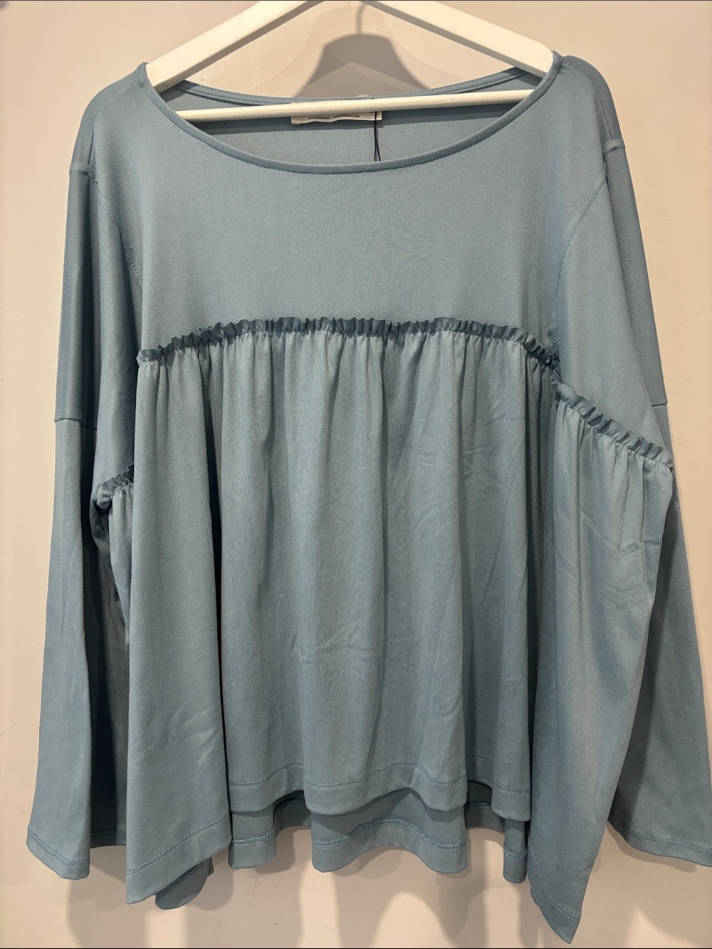 Three Bird Nest Dusty Blue Ruffle-Yoke Long Sleeve Top Size Small NWT Whimsical